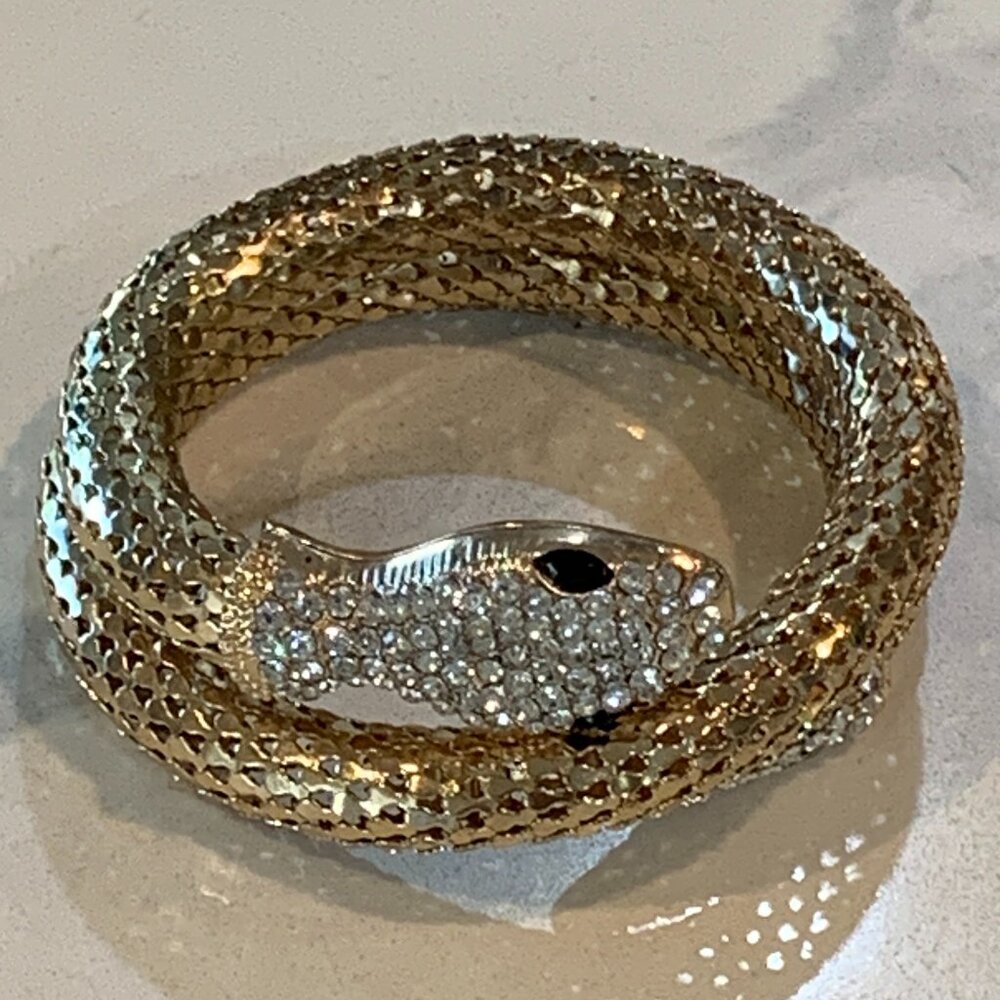 Gold Tone SNAKE COIL Rhinestone Wrap around BRACELET